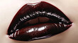 : Glossy lips in a deep, sultry shade, adding a touch of mystery and allure to the overall aesthetic.