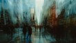 Opaque Cityscape A blurred vision of a bustling metropolis with towering skysers reflecting the chaotic nature of city life. .