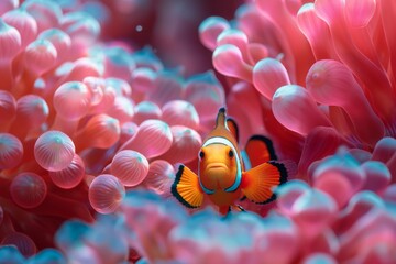 Amphiprion Ocellaris Clownfish In Marine Aquarium ,including a clownfish peeking out from an anemone, biodiversity,Amphiprion ocellaris,Cute anemone fish playing on the coral reef, beautiful color 