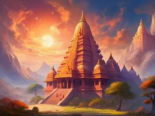 Wall Mural - Illustration of Hindu mandir, Shree Ram temple.