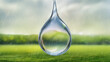 Close-Up of Raindrop with Green Field Backdrop, Copy-Space