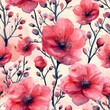 A seamless pattern featuring delicate red poppies in watercolor, ideal for fabric design, wallpaper, or creative backgrounds.
