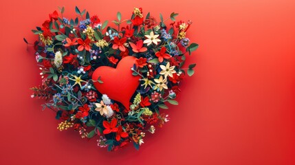 Poster - Celebrate love with a beautifully crafted Valentine s Day card adorned with blossoming flowers and a vibrant red heart