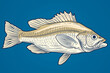 Illustration of sea bass fish, solid blue background
