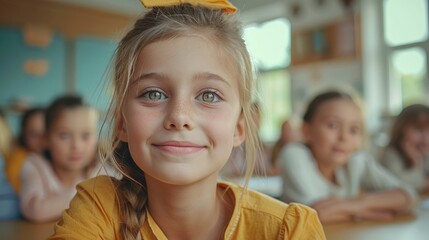 Poster - Elementary school students in the classroom, portrait photos