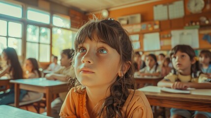 Poster - Elementary school students in the classroom, portrait photos