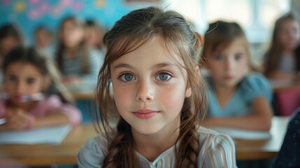 Poster - Elementary school students in the classroom, portrait photos