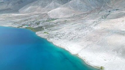 Wall Mural - Mountain lake Pangong, aerial view of the Himalayas, Ladakh drone video