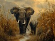African Elephant Family in Tranquil Golden Light