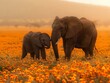 Harmonious Coexistence: Elephants in a Peaceful Landscape
