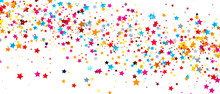 Festive Confetti. Celebration Stars. Colorful Stars Random On Transparent Background. Creative Festive Overlay Template. Ecstatic Vector Illustration.