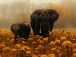 Harmonious Coexistence: Elephants in a Peaceful Landscape