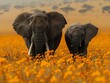 Majestic Elephants in a Vibrant Natural Setting