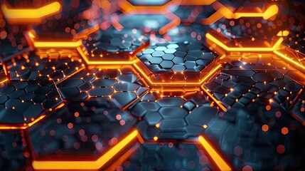 Poster - A close up of a black and orange hexagonal pattern