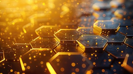 A close up of a hexagonal pattern with gold and black colors