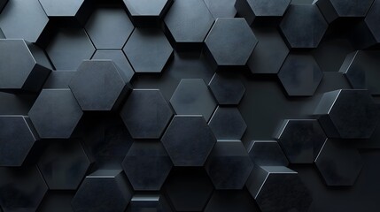 3d render, abstract black background with hexagon pattern in the form of dark grey shapes on a gray wall