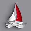 paper cut sailboat isolated on gray background. Paper art style. Vector