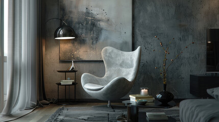 Wall Mural - Grey Snuggle Chair in Modern Living Room