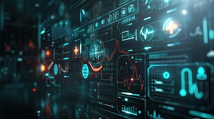 Poster - A computer screen with many different icons and numbers