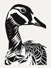 Sticker - A Black and White Geometric Pattern of a Goose Head on a White Background