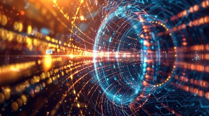 Poster - A computer generated image of a spiral with a blue and orange glow