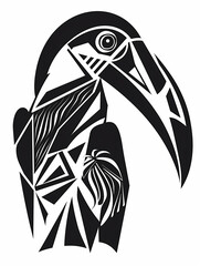 Canvas Print - A Black and White Geometric Pattern of a Toucan Head on a White Background