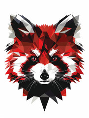 Sticker - A Black and White Geometric Pattern of a Red Panda Head on a White Background