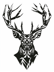 Wall Mural - A Black and White Geometric Pattern of an Elk Head on a White Background