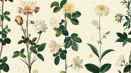 Seamless Pattern with Botanical Illustrations