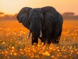 Elephant Silhouette in Sunset Savannah