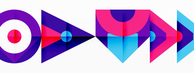 Aufkleber - A vibrant composition of rectangles, triangles, and circles in electric blue, magenta, and violet shades. Symmetry, patterns, tints, and shades create a dynamic visual display on a white background