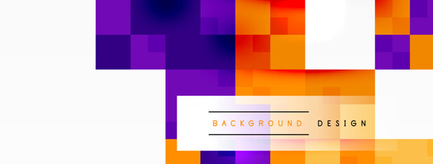 Aufkleber - The colorful background features squares in a geometric pattern with shades of purple, violet, magenta, electric blue, and parallel rectangles. The font and material property create a vibrant design