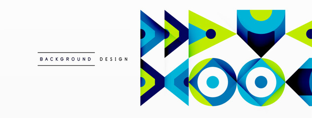 Poster - A visually striking logo featuring a symmetry of blue and green rectangles, triangles, circles, and electric blue elements on a white background, creating an eyecatching geometric pattern