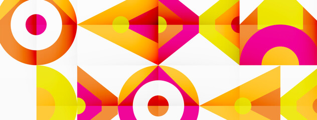 Aufkleber - A vibrant geometric pattern featuring circles and triangles in magenta and blue hues, creating a symmetrical composition on a crisp white background