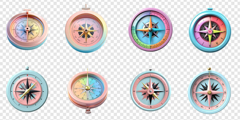 collection of 3d rendered compass shapes in pastel colors