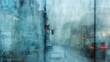 Muted tones of grays and blues meld together with only the faint outlines of buildings and street signs visible like a watercolor painting coming to life through the blurry panes of .