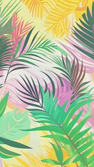 Naklejka na meble  Summer colors botanical tropical leaves and floral pattern design for summer sale banner ,sun light and shadows, pink, yellow leaf , pastel colors.,