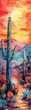 Watercolor hand drawn cactus in the desert, bright pastel colors, hot and dry nature scene