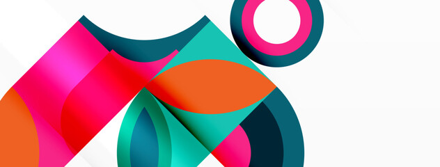 Aufkleber - A vibrant geometric design featuring a central circle surrounded by rectangles, triangles, and patterns in electric blue and magenta tints and shades, creating a symmetrical art piece