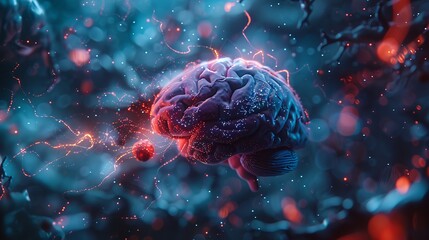 Poster - Futuristic brain-to-brain connection during a scientific experiment, vivid lighting showcasing potential and dangers