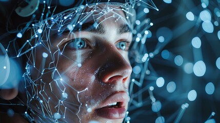 Poster - Intense moment as researchers monitor brain activity via a seamless interface, showcasing the potential of direct mind control over digital devices, sharp and clear