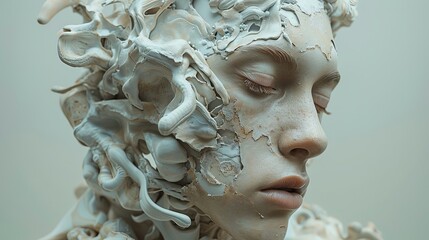 Poster - Intimate portrayal of human-machine symbiosis, illustrating the promise and perils of a brain-connected world, with a focus on lifelike textures and tone