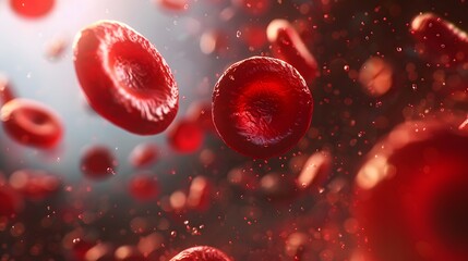 Red cells flowing in the living body, closeup of red cells with a blurred background. This image depicts the concept of human health and medicine in the style of an abstract biological representation.