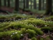 Detailed image of intricate moss and small wildflowers on a forest floor, generative AI