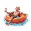 person sitting swimming tube