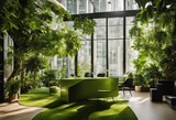 Fototapeta Perspektywa 3d - workplace office work business biophilic design image Green superlative