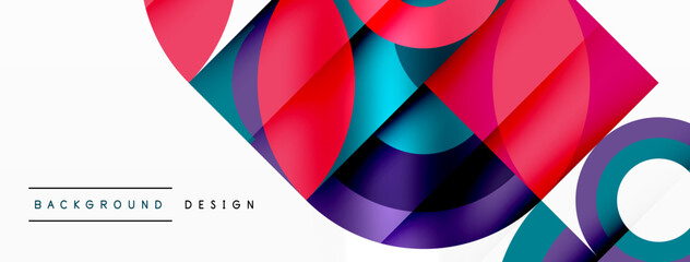 Aufkleber - An artistic composition featuring a colorful abstract background with vibrant circles and squares in shades of azure, pink, and magenta, creating a symmetrical and lively design