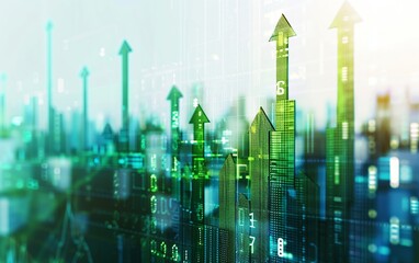 Poster - a digital illustration showcasing the upward trend of financial data, with vibrant colors and symbol