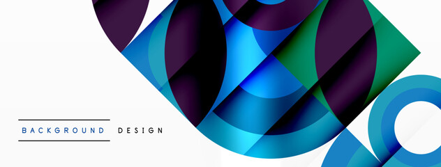 Aufkleber - An artistic composition featuring a vibrant color palette of azure, purple, and magenta on a background of abstract circles and squares, showcasing the material property of colorfulness in art