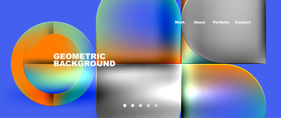 Poster - Bright colorful squares with round elements minimal geometric background. Vector Illustration For Wallpaper, Banner, Background, Card, Book Illustration, landing page